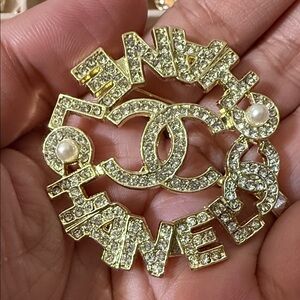 Gold Crystal and Pearl Brooch